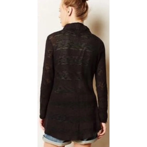 Anthropologie One September Black Fly Away Braided Collar Open Cardigan Size L - Picture 2 of 10